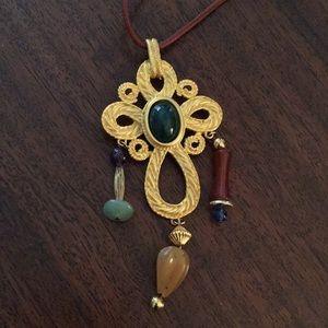 Gold Jeweled Pendant on Cord